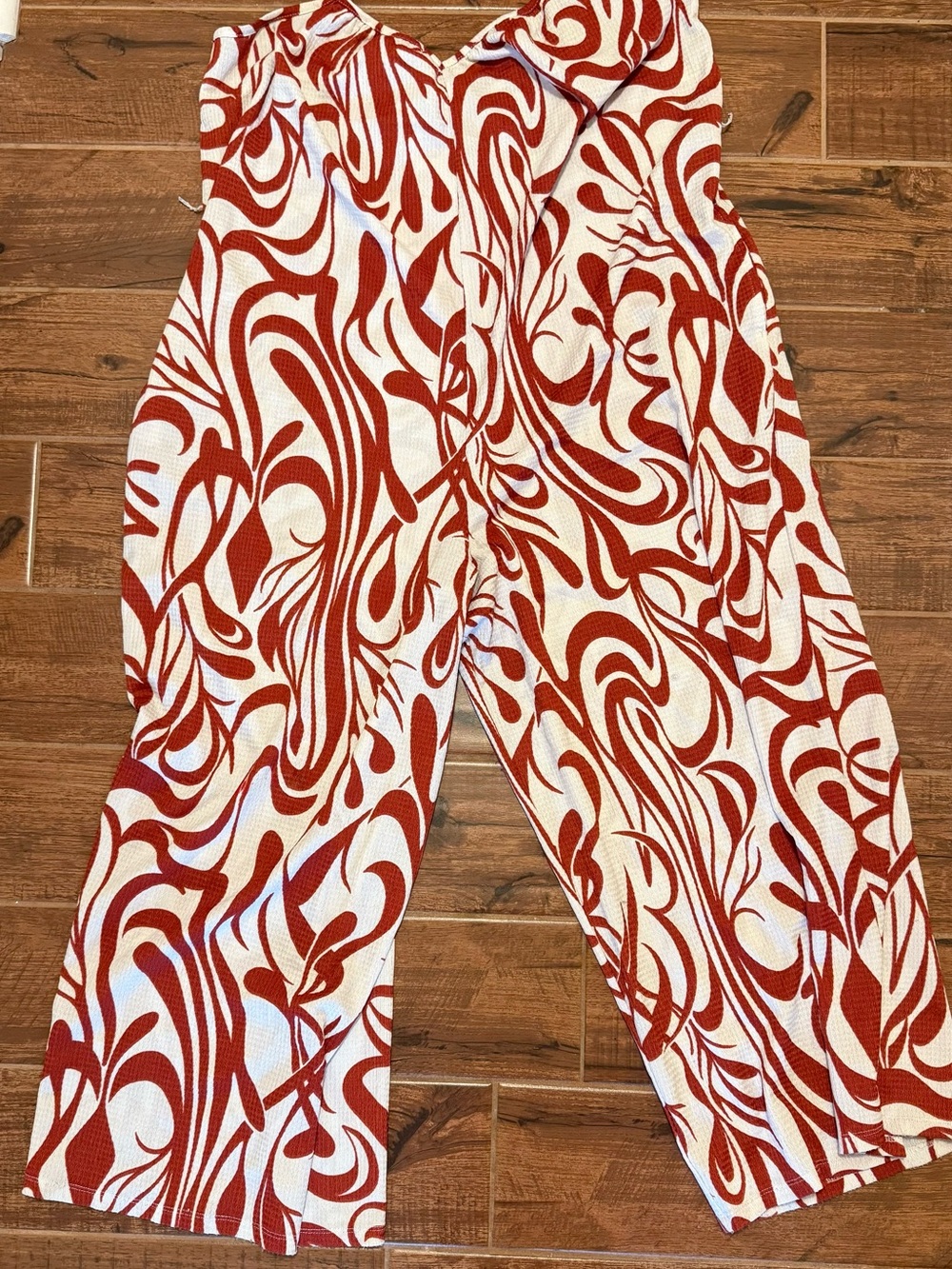 Womens Red Swirl Print Jumpsuit